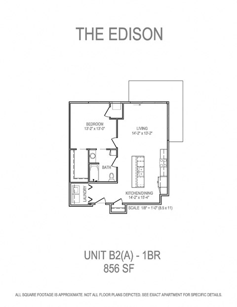 Floor plan for 1 bed, 1 bath, 856 sqft
